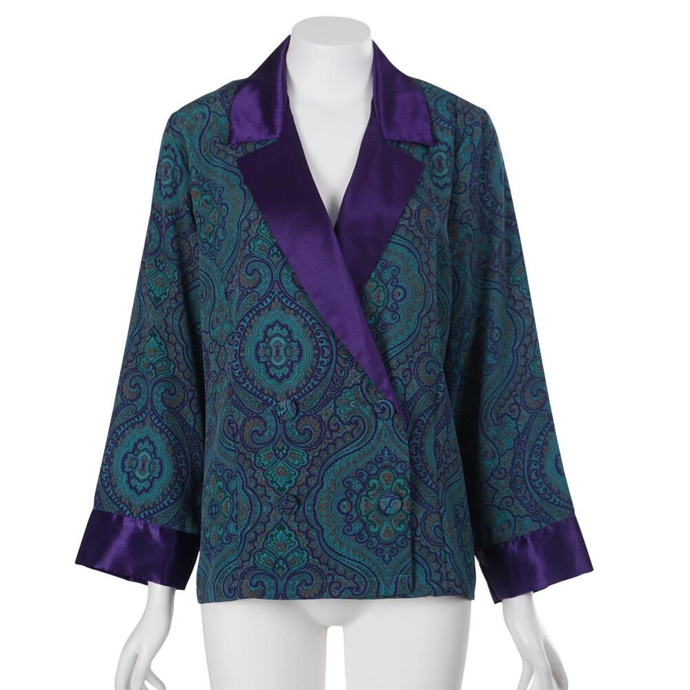 VTG Victoria's Secret Jacket M/L Purple Teal Paisley Double Breasted Gold Label
